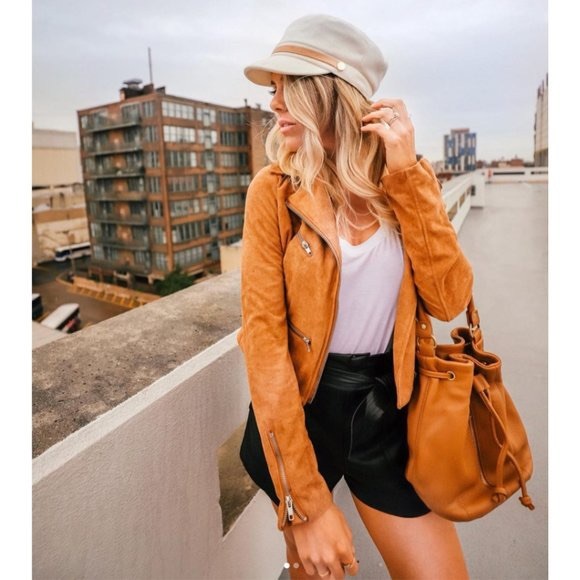 Lulu’s “Suede” With Love faux suede caramel-colored zip Moto jacket Sz Small - Picture 10 of 14